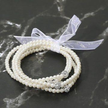 Madeline Love Cream, Gold 5PCS - Shamballa Ball Accent Pearl Beaded Stretch Multi Layered Bracelets