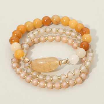 Madeline Love Multi, Neutral 3PCS - Semi Precious Stone Beaded Stretch Bracelets