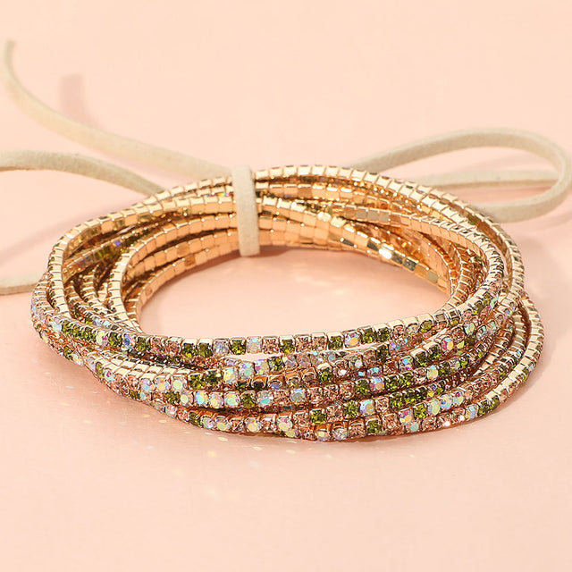 Madeline Love Gold, Multi Ribbon Colorful Rhinestone Layered Stretch Bracelets