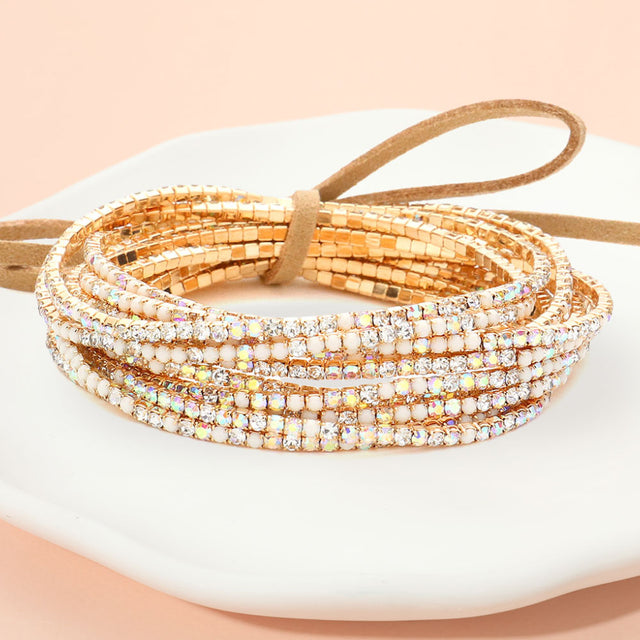 Madeline Love AB, Opal Ribbon Colorful Rhinestone Layered Stretch Bracelets