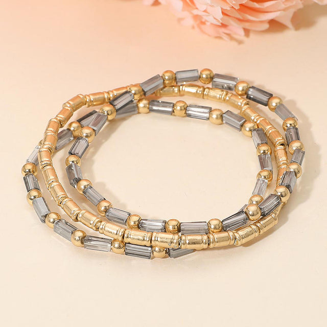 Madeline Love Black Diamond 3PCS - Faceted Tube Beaded Stretch Multi Layered Bracelets