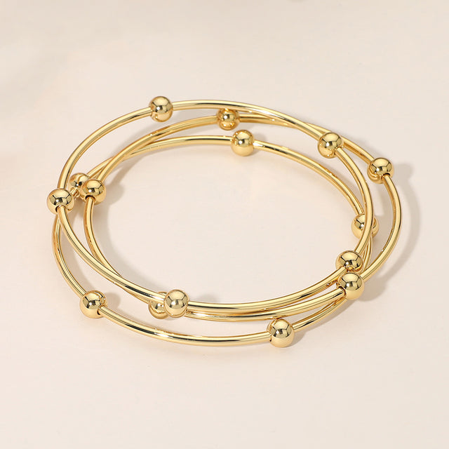 Madeline Love Gold 3PCS Stainless Steel Stackable Beaded Multi Layered Bangle Bracelets