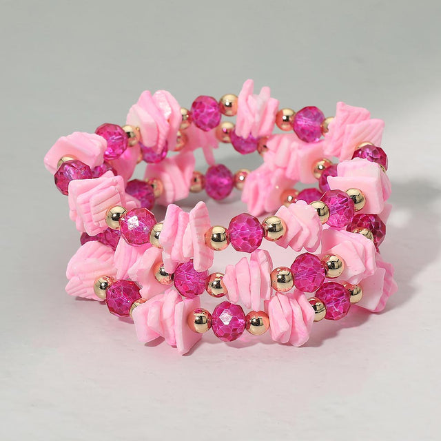 Madeline Love Fuchsia 3PCS - Boho Chip Beaded Stretch Multi Layered Bracelets
