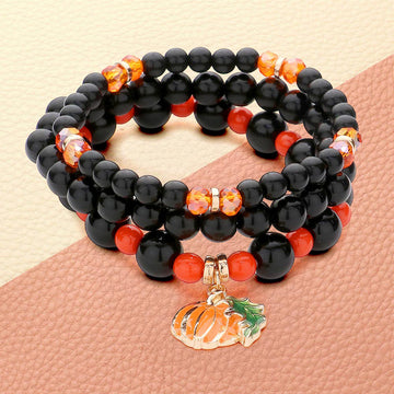 Madeline Love Gold, Multi 3PCS - Pumpkin Charm Beaded Stretch Bracelets