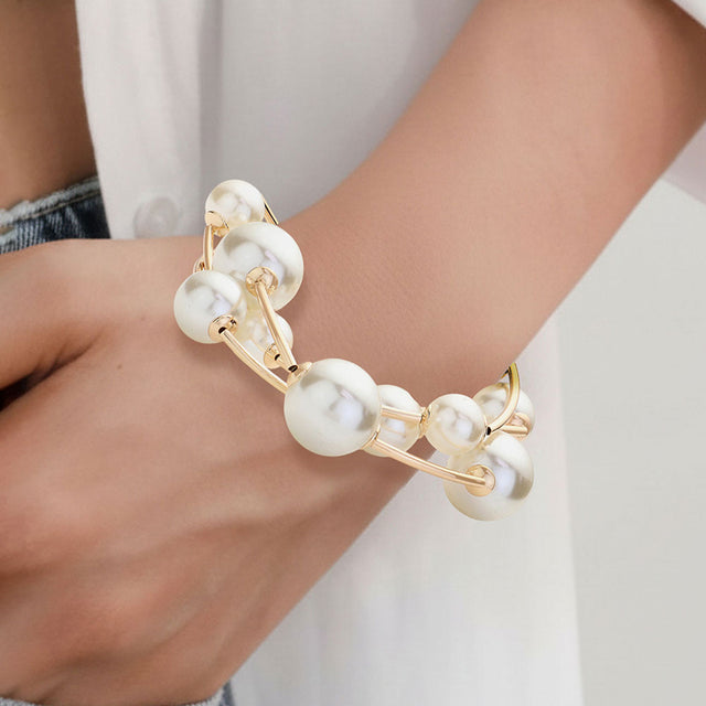 Madeline Love Cream, Gold 3PCS - Pearl Stretch Multi Layered Bracelets