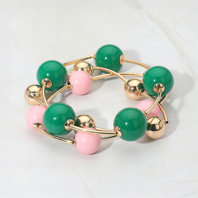 Madeline Love Pink&Green 3PCS - Bold Bubble Beaded Stretch Multi Layered Bracelets