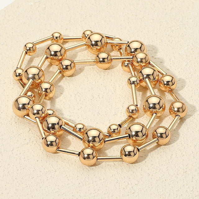 Madeline Love Gold 3PCS - Metal Ball Bar Beaded Stretch Multi Layered Bracelets