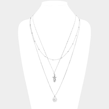 Madeline Love Clear, Rhodium Evil Eye Body Pendant Metal Layered Necklace - Necklaces