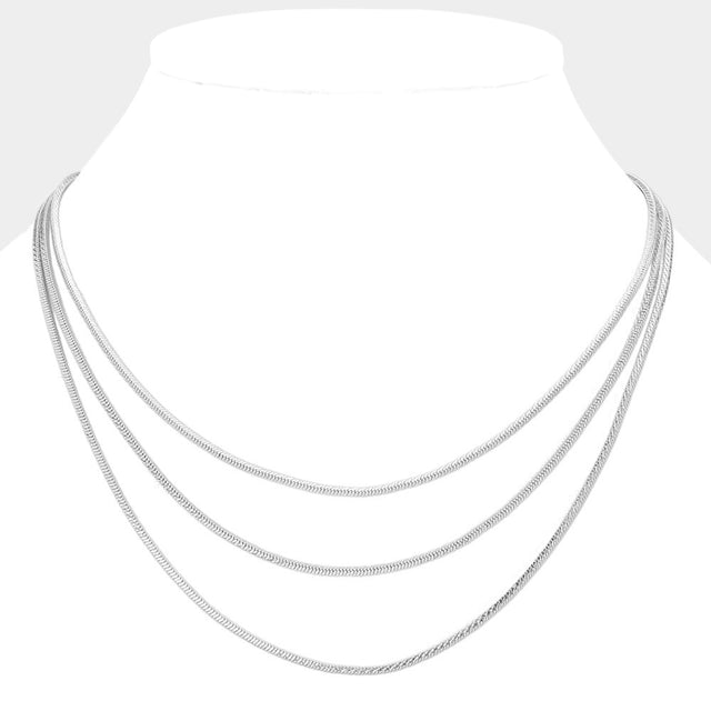 Madeline Love Rhodium Brass Metal Triple Layered Chain Necklace - Necklaces
