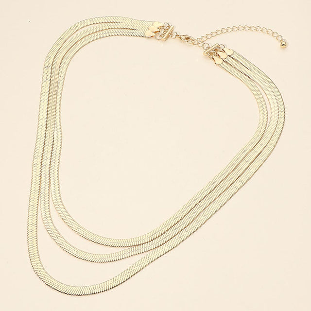 Madeline Love Gold Gold Dipped Triple Strand Herringbone Chain Necklace