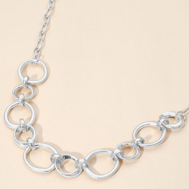 Madeline Love Worn Silver Brushed Metal Ring Link Necklace