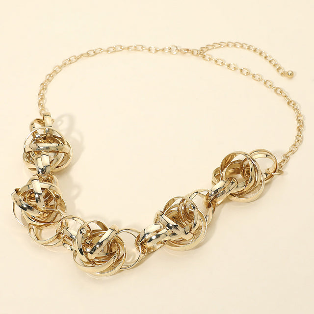 Madeline Love Gold Abstract Textured Metal Interlocking Ball Link Necklace - Necklaces