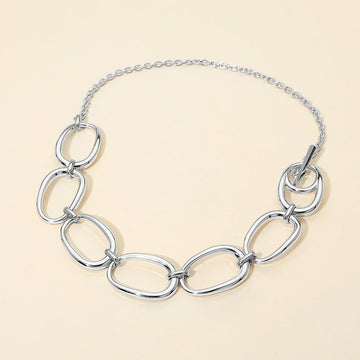 Madeline Love Silver Stainless Steel Bold Oval Link Toggle Necklace - Necklaces