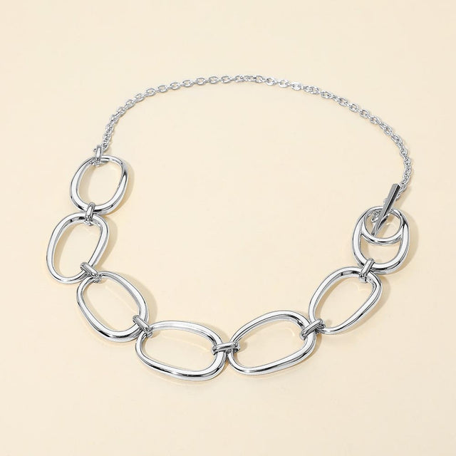 Madeline Love Silver Stainless Steel Bold Oval Link Toggle Necklace - Necklaces