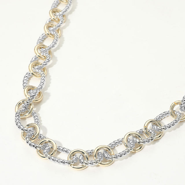 Madeline Love Two Tone 14K Gold Plated Two Tone Polished Round Accent Twisted Link Chain Necklace