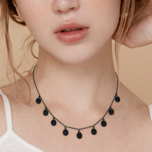 Metal Shell Charm Station Necklace - Black