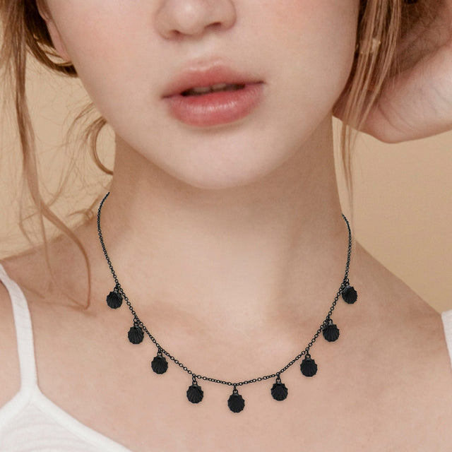 Madeline Love Black Metal Shell Charm Station Necklace - Necklaces
