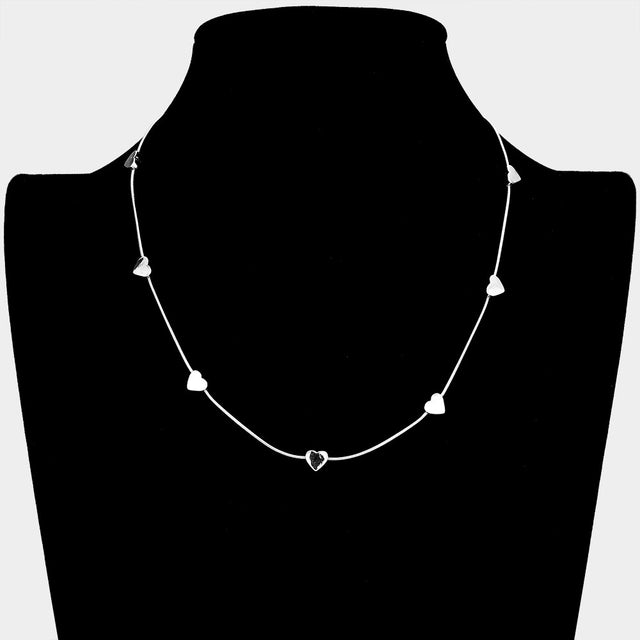 Madeline Love Silver Metal Heart Station Necklace - Necklaces