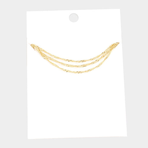 Brass Metal Chain Triple Layered Necklace - Gold