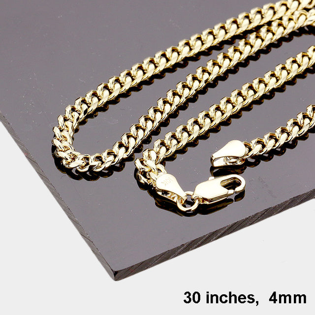 Gold 30 INCH, 4mm-Gold Plated Round Cuban Chain Metal Necklace