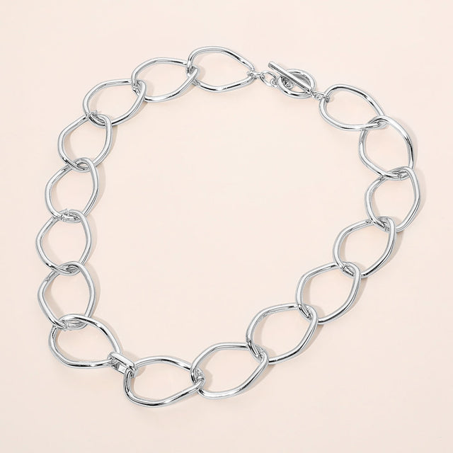 Madeline Love Silver Oversized Organic Link Chain Toggle Necklace