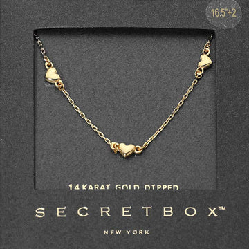 Madeline Love Gold SECRET BOX_14K Gold Dipped Heart Charm Station Necklace - Necklaces