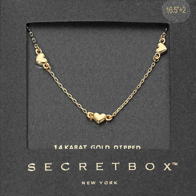 Madeline Love Gold SECRET BOX_14K Gold Dipped Heart Charm Station Necklace - Necklaces