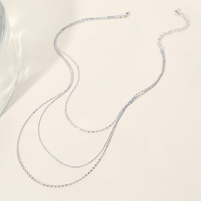 Madeline Love Rhodium Secret Box_Triple Layered Metal Necklace - Necklaces