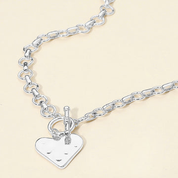 Madeline Love Rhodium Hammered Metal Heart Pendant Chunky Chain Toggle Necklace - Necklaces