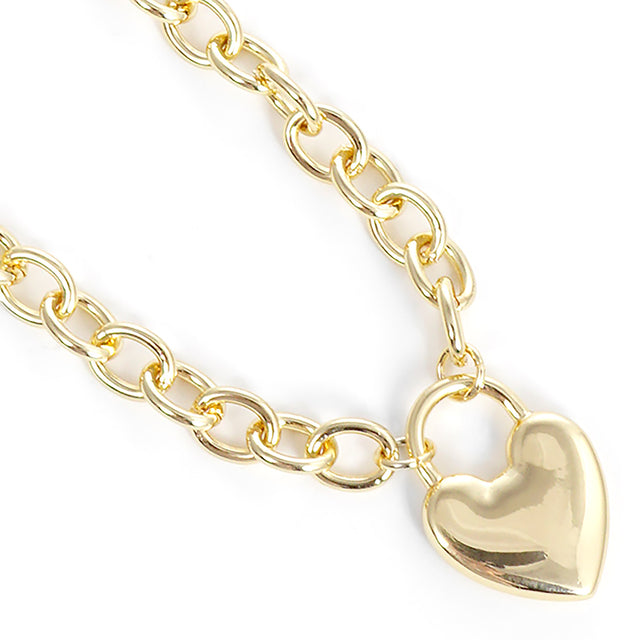 Metal Heart Lock Pendant Necklace - Gold - Necklaces