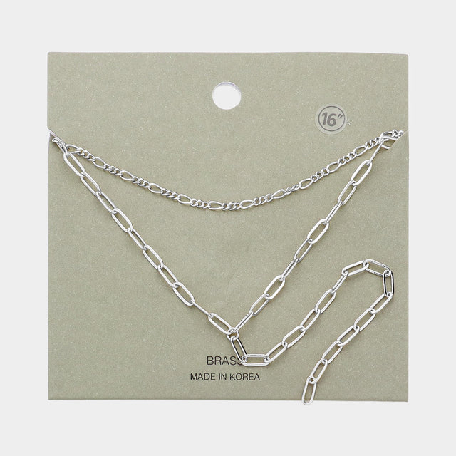 Madeline Love Rhodium Brass Metal Open Metal Link Double Layered Y Necklace - Necklaces