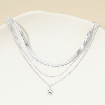 Madeline Love Silver, White Gold White Gold Dipped Sunburst Charm Pendant Herringbone Chain Layered Necklace - Necklaces