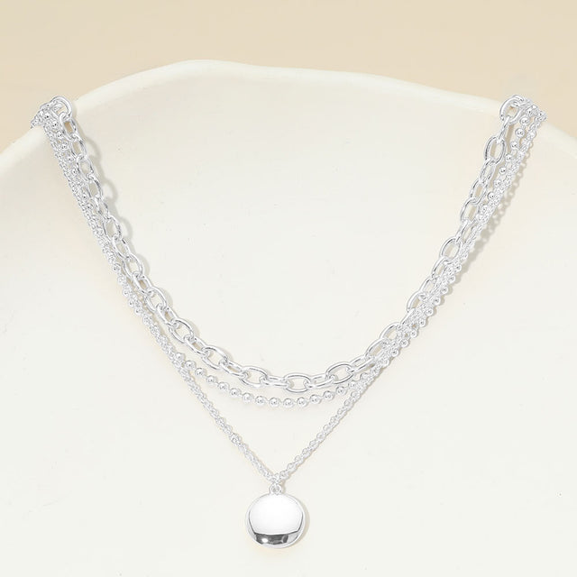 Madeline Love Silver, White Gold White Gold Dipped Polished Round Pendant Accent Mixed Chain Layered Necklace - Necklaces
