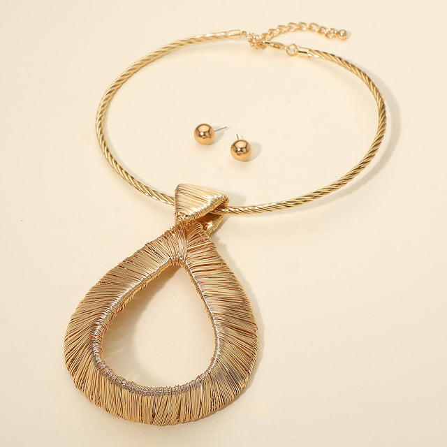 Madeline Love Gold Bold Metal Wire Wrapped Teardrop Pendant Statement Necklace - Necklaces