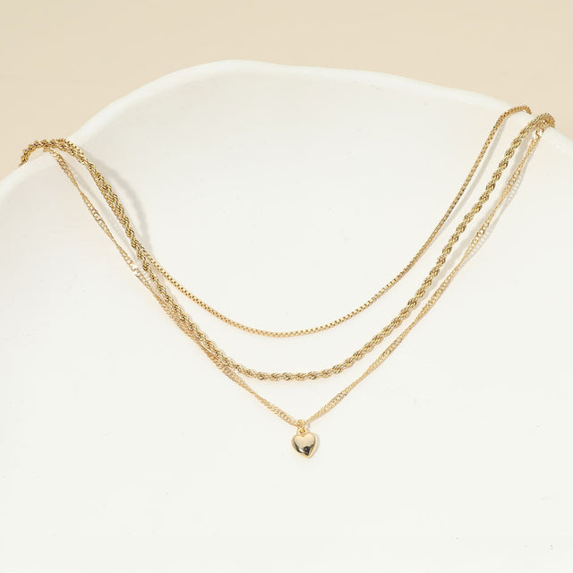 Madeline Love Gold 18K Gold Dipped Heart Charm Pendant Accent Mixed Chain Layered Necklace - Necklaces