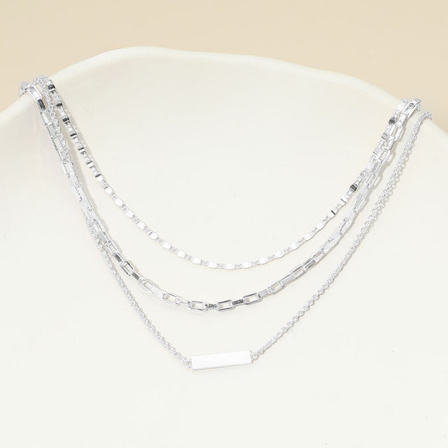 Madeline Love Silver, White Gold White Gold Dipped Bar Pendant Layered Mixed Chain Layered Necklace - Necklaces