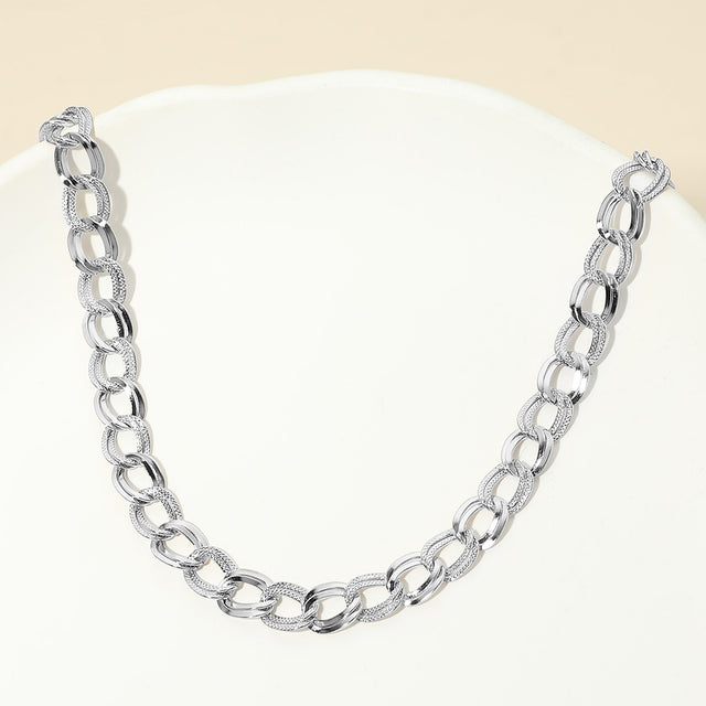 Madeline Love Silver Stainless Steel Textured Link Chain Necklace