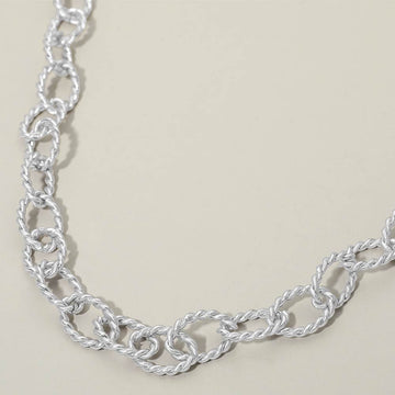 Madeline Love Worn Silver Twisted Metal Oval Link Chain Necklace - Necklaces