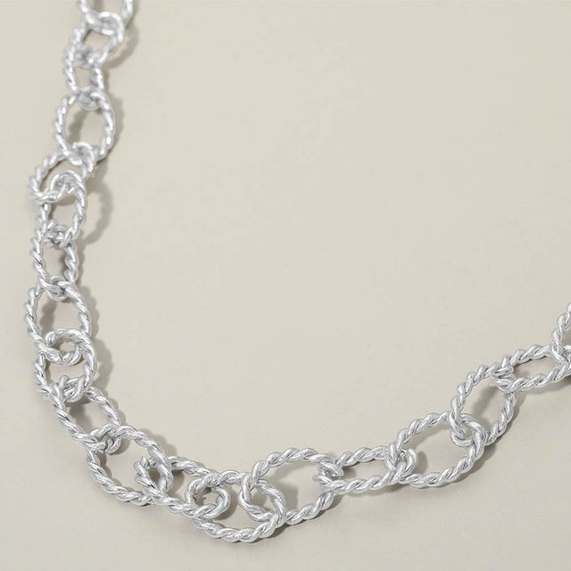 Madeline Love Worn Silver Twisted Metal Oval Link Chain Necklace - Necklaces
