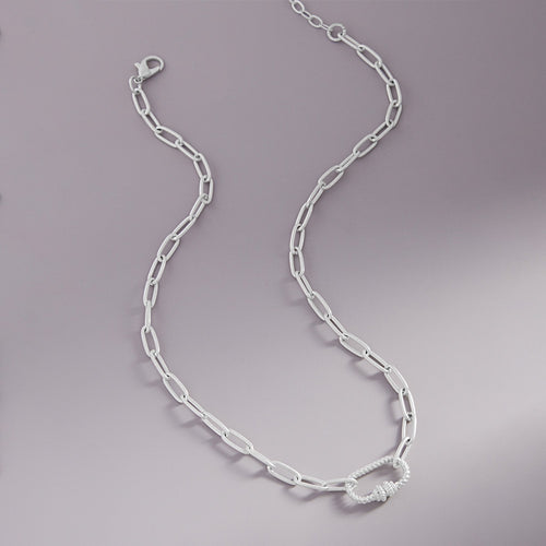 Brushed Metal Rope Carabiner Shaped Pendant Pointed Paperclip Chain Necklace - VS