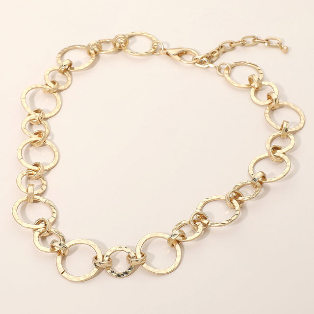 Madeline Love Worn Gold Hammered Metal Ring Link Necklace