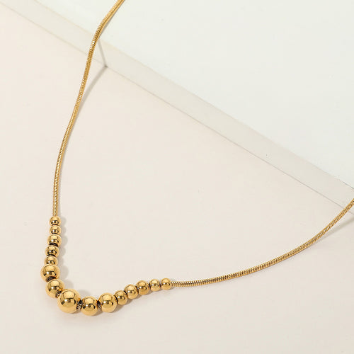 Stainless Steel Beaded Snake Chain Necklace - Gold