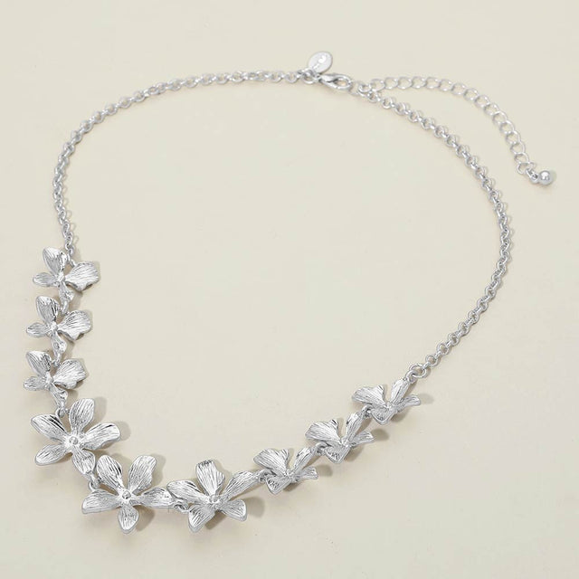 Madeline Love Worn Silver Textured Metal Floral Charm Link Collar Necklace