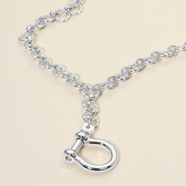 Madeline Love Rhodium Bold Metal Carabiner Pendant Accent Drop Chain Necklace - Necklaces