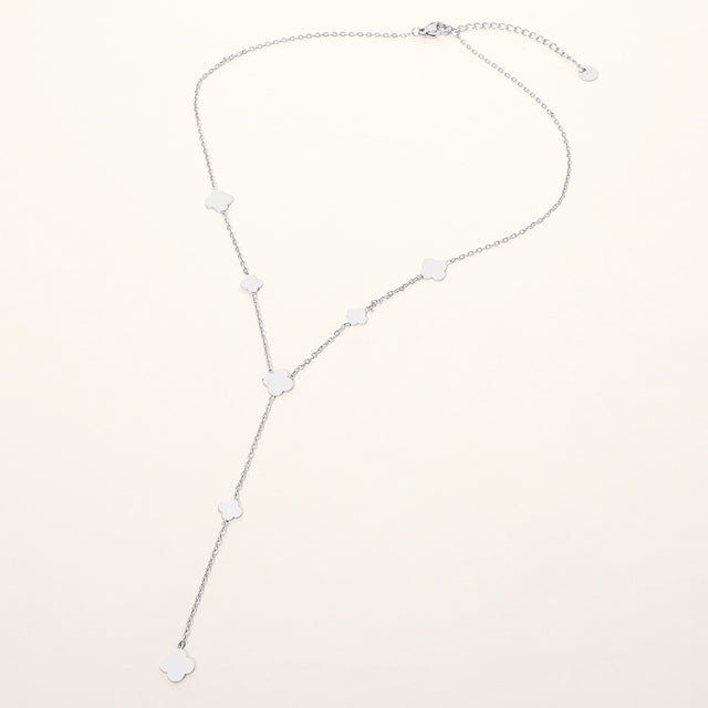 Madeline Love Rhodium Stainless Steel Quatrefoil Charm Station Link Y Shaped Necklace