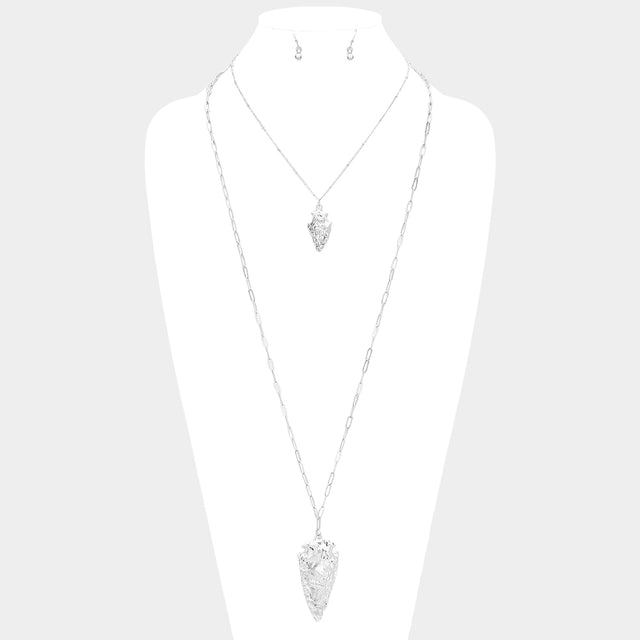 Madeline Love Worn Silver Hammered Metal Abstract Pendant Chain Long Necklace - Necklaces
