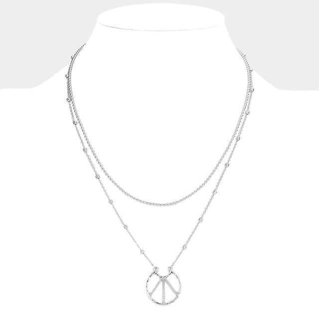 Madeline Love Silver Peace Pendant Double Layered Necklace - Necklaces