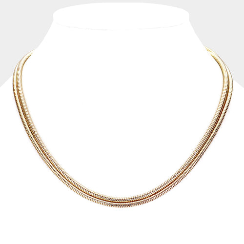 Metal Chain Double Layered Necklace - Gold