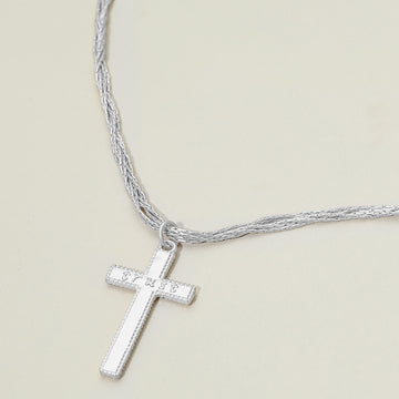 Madeline Love Silver TRUST Engraved Cross Pendant Twisted Multi Metal Chain Necklace - Necklaces