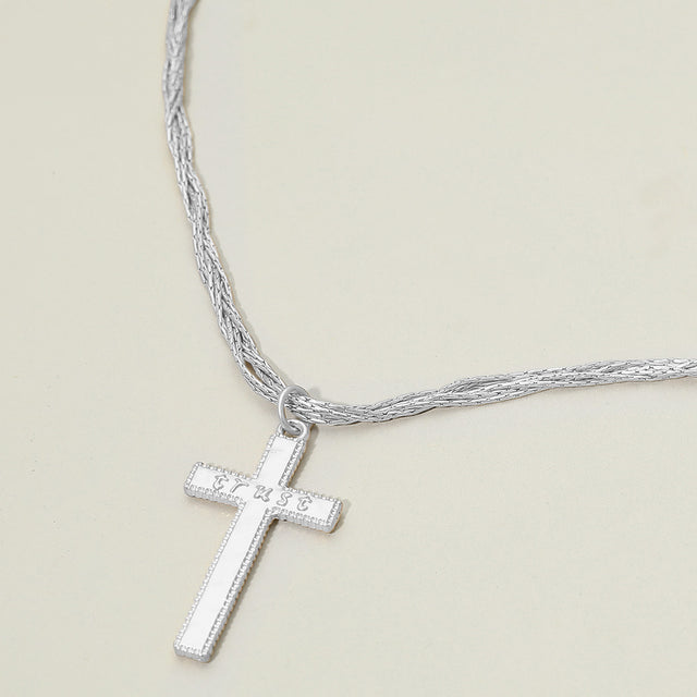 Madeline Love Silver TRUST Engraved Cross Pendant Twisted Multi Metal Chain Necklace - Necklaces